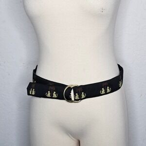 J.McLaughlin Womens Black Embroidered Leopard Palm Tree D-Ring Belt Size S USA